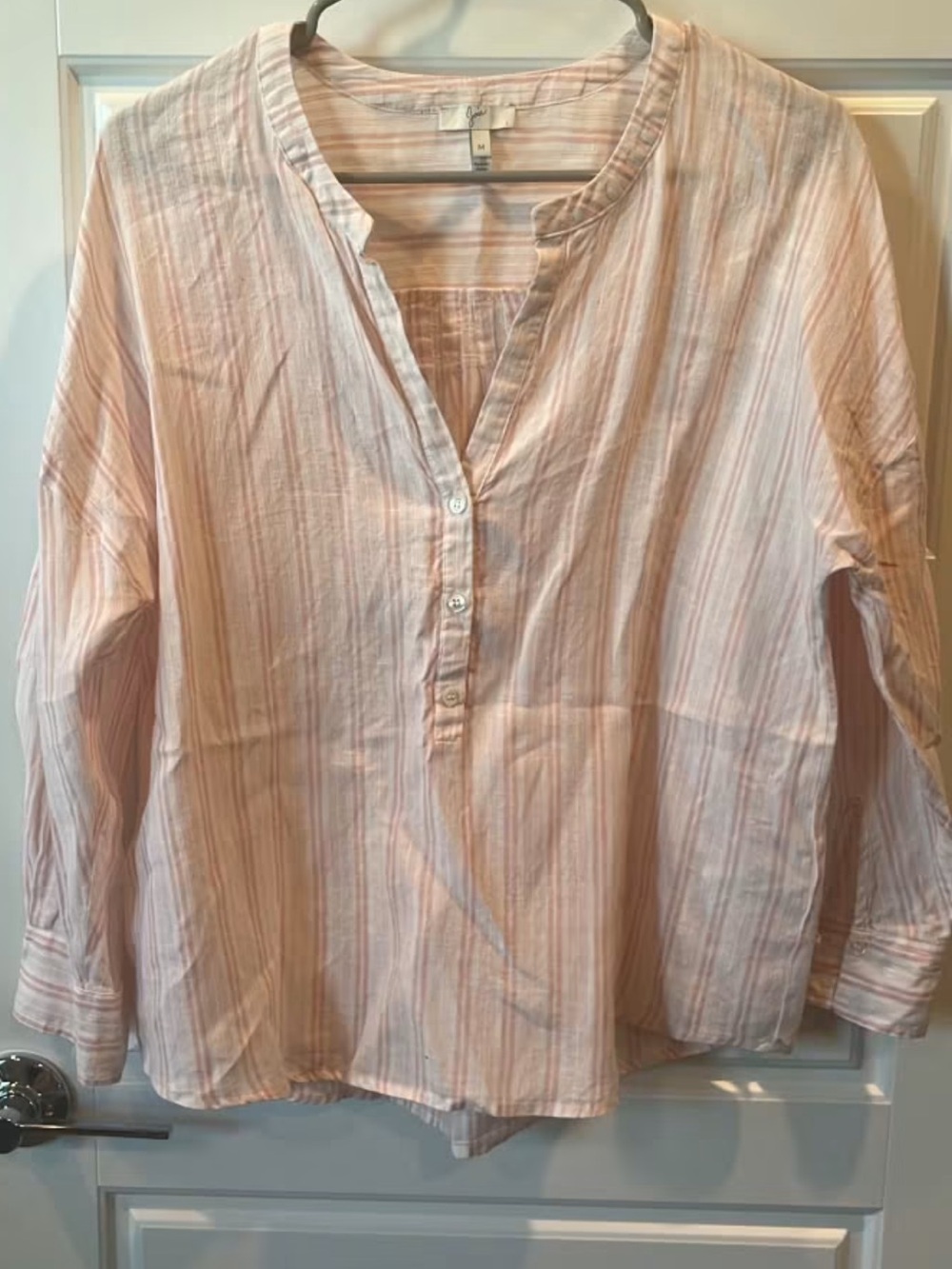 Joie Pale Pink Striped Split-Neck Blouse 100% Linen